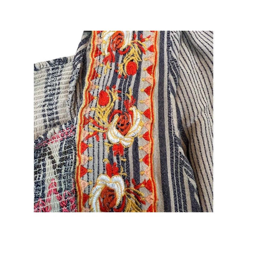 THML Blue and White Striped Embroidered Peasant Blouse - Picture 6 of 7